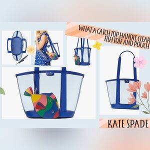 SALE Kate Spade What A Catch Top Handle Clear Fish Tote and Pouch Set